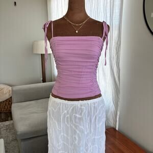 WAYF Lavender Blossom Smocked Bodice Ruched Top Adjustable Tie Straps Size XS
